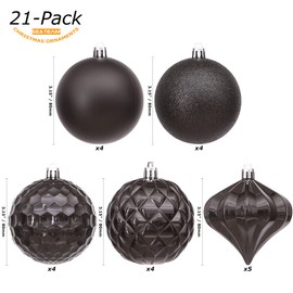 Sea Team 21-Pack Christmas Ball Ornaments with Strings, 80mm/3.15" Large Size Baubles, Shatterproof Plastic Christmas Bulbs, Hanging Decorations for Xmas Tree, Holiday, Wedding, Party, Black
