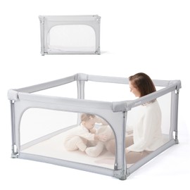 Sweeby Baby Playpen, 79x71 Inch Foldable Playpens for Babies and Toddlers with Gate, Extra Large Playpen with Door Play Yard for Baby Fence Indoor and Outdoor Portable Play Pen,Light Khaki