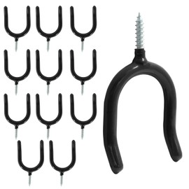 HARSKIYER 12 Pack Screw in U Hooks, Black U Shaped Shovel Holder Wall Mount, U Hook Screw for Hanging Garage, Garden, Yard Tools
