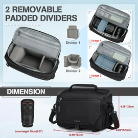 RAINSMORE Camera Bag, Small Waterproof Camera Sling Bag DSLR/SLR/Mirrorless Camera Case with Tripod Holder & Rain Cover Compact Crossbody Camera Bags for Photographers Everyday Shoulder Bags, Black