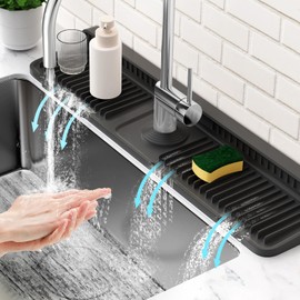 Folding Faucet Mat for Kitchen Sink Splash Guard[7° Slope Fast Self-draining][Snap Lock Fit] Kitchen Sink Faucet Mat Splash Guard Kitchen Sink Area Sink Water Splash Guard Behind Faucet Draining Mat