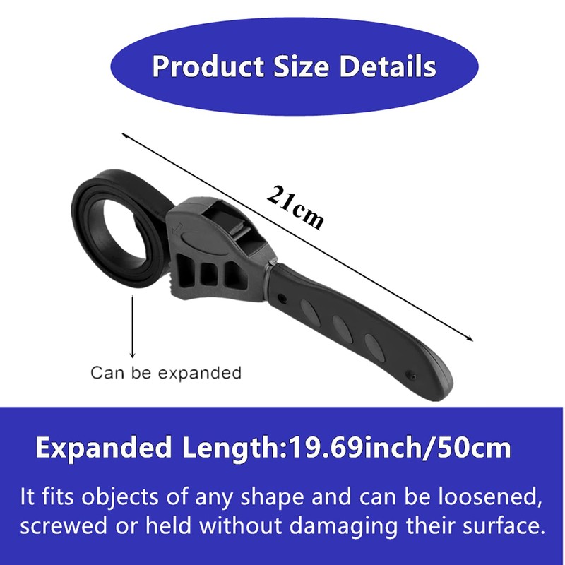 Strap Wrench, 500mm Rubber Strap Wrench, Universal Black Wrench Adjustable