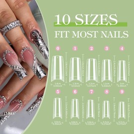 Venares Nail Tips for Gel Nails, 500 Pieces Nail Tips with Nail Clippers, 10 Sizes, Acrylic Artificial Nails, Nail Clippers, Gel Nails as a Set with Box (Transparent)