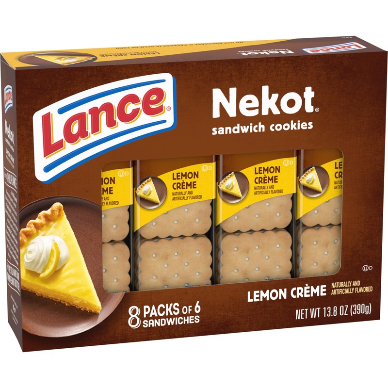 Lance Sandwich Cookies, Nekot Lemon Creme, 8 Individually Wrapped Packs,