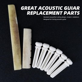 Domofa Camel Bone Guitar Bridge Saddle and Nut and 6pcs Guitar Bridge Pins for 6 String Acoustic Guitar Replacement Parts