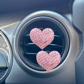 ZIMISI 2PCS Bling Heart-Shaped Car Vent Clips, Crystal Diamond Car Air Freshener Vent Clip, Air Conditioning Outlet Diffuser Clip, Auto Interior Decoration Accessories for Women (Pink)