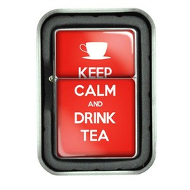 Windproof Refillable Oil Lighter with Tin Gift Box Keep Calm and Drink Tea Design-018