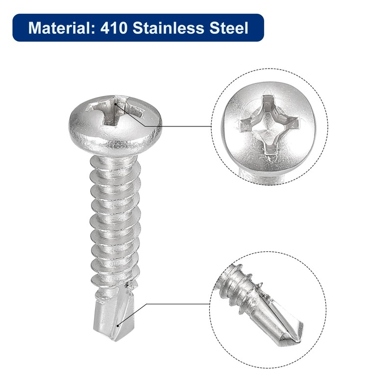 sourcing map #8-3/4" Self Drilling Screws, 120pcs 410 Stainless Steel