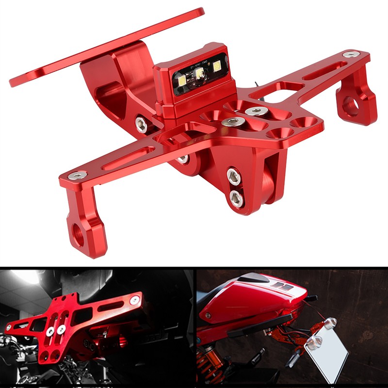 Universal Aluminum Motorcycle Rear License Plate Mount Holder with LED