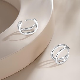 925 Silver Double Hoop Earrings, Small Hypoallergenic Cartilage Huggie Earrings, Unique Gift for Women Girls 12 mm, Silver