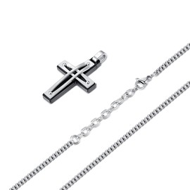 LUCKY2+7 Cross Necklace for Men, Silver Stainless Steel Mens Jesus Cross Pendant Adjustable Chain