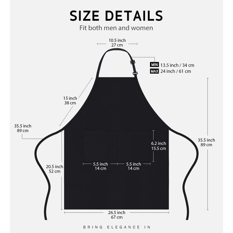 PB TECH Aprons 2 Pcs Adjustable Bib Aprons with 2