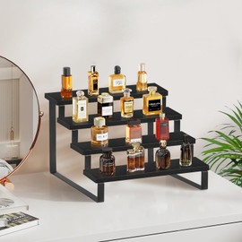 YINMIT Wooden Display Riser Stand, Tiered Perfume and Cologne Organizer Stand, 4 Tier Spice Rack Organizer, Rustic Display Shelf for Candles (4 Tier-11.8 in)