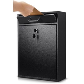 Yaocom Locking Mailbox with Key Lock Outdoor Large Wall Mount Mailbox with Lock Security Lock Mail Drop Metal Lockable Collection Boxes Hanging Secure Postbox(Black,16.2 x 11.2 x 4.7 Inches)
