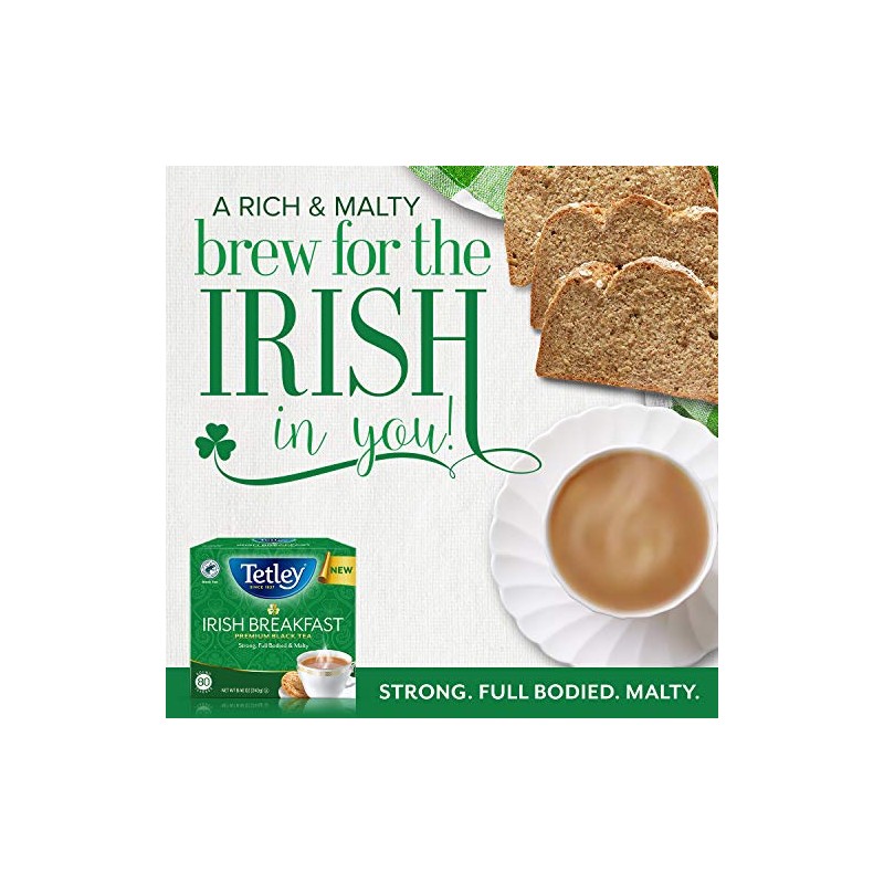 Tetley Irish Breakfast Premium Black Tea, 80 Tea Bags, Rainforest
