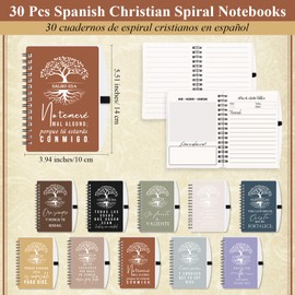 Kosiz 60 Pcs Spanish Christian Spiral Notebooks with Ballpoint Pens Tree Life Bible Verse A6 Journal Religious Inspirational Gift for Women Teacher Church(Classic Style,Neutral Color)