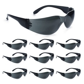 amoolo Tinted Safety Glasses Bulk of 24, Protective Safety Sunglasses, Dark Smoke Lenses for UV Protection, ANSI Z87.1 Impact Resistant Eye Protection for Work, Lab, Construction
