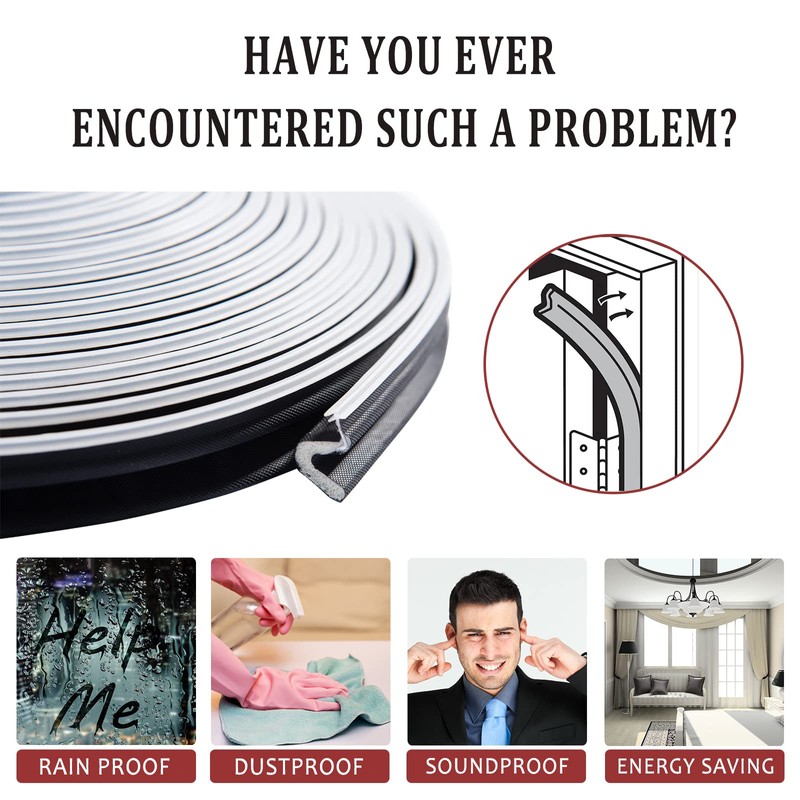 100 Feet Weather Stripping Door Seal Strip, Solike V-Shaped "Q"