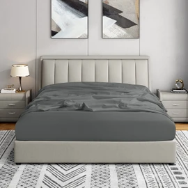 Cathay Home Queen Fitted Sheet - Double Brushed Ultra Soft – Wrinkle & Fade Resistant - 16" Deep Pocket Fitted Sheet Only - Good Fit for 14"-18" Deep Mattress (Queen, Gray)