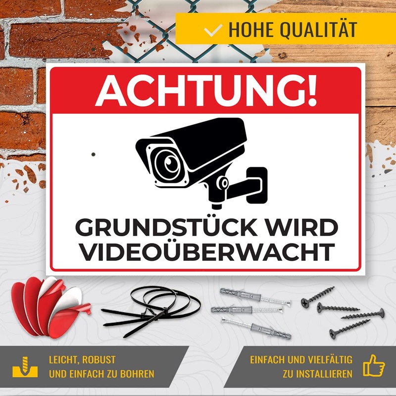 Achtung Videoüberwachung Sign – 5 mm Thick – 30 x