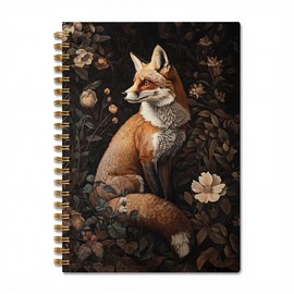 Xiyurlk Fox Floral Spiral Hardcover Notebook, Vintage Floral Foxes Journal Diary for Women, Dark Cottagecore Botanical Notebooks for School Work, Office Supplies for Women Fox Lovers, 5.5x8.3 Inch