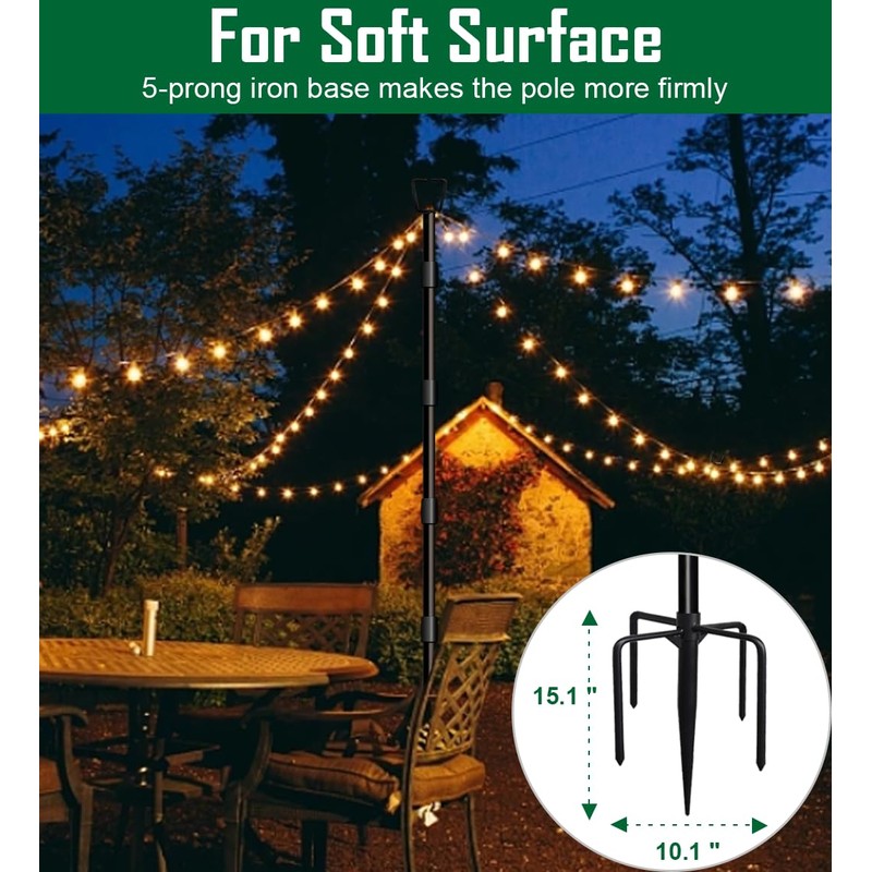 Tigerden 10Ft String Light Poles for Outside, Adjustable Metal Poles