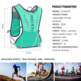 IX INOXTO Running Hydration Vest for Men Women Water Backpack for Running 3L Running Hydration Pack for Trail Running Marathon Race Hiking (Green)