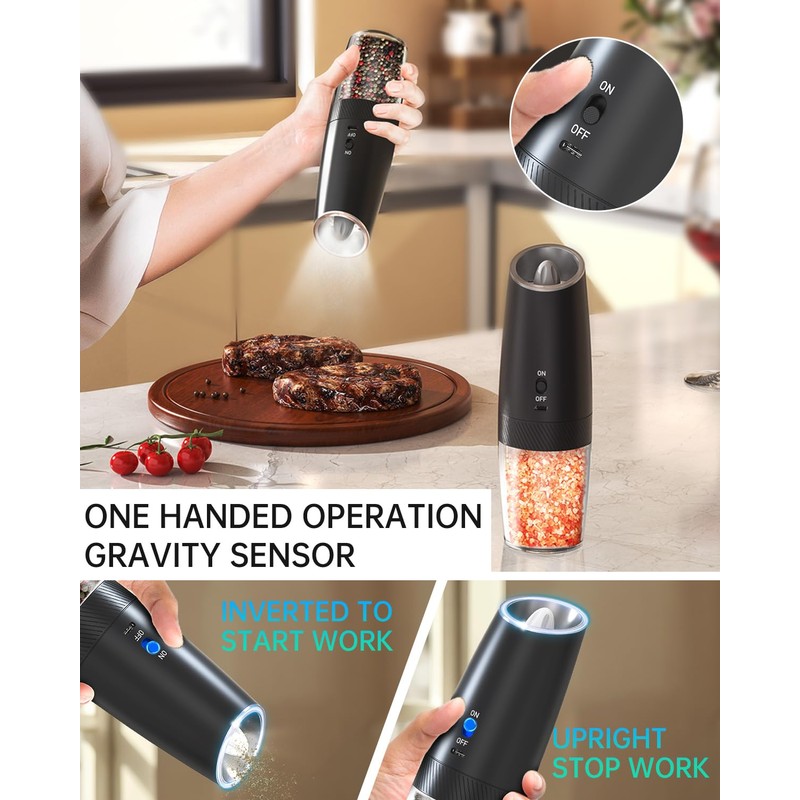 CIRCLE JOY Rechargeable Electric Salt and Pepper Grinder Set Gravity
