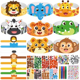 Cinrobiye 24 Sets Jungle Animal Headbands Craft Kits Safari Party DIY Paper Headbands Jungle Safari Art Craft Hats Zoo Animal Party Favors Decorations for Classroom Activities Supplies