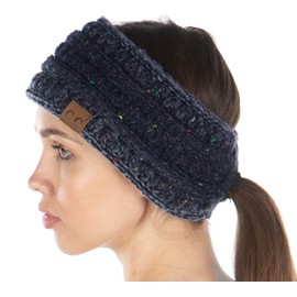 Funky Junque Exclusives - Diadema de punto con forro para cola de caballo para mujer, Azul marino - Confeti variado, Talla única