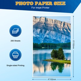 200 Sheets 4x6 inch Photo Paper 200gsm A6 Glossy Paper for Inkjet Printers, Picture Printer Photographic Glossy Paper Perfect for Photo Prints and Creative Projects