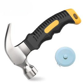 Mini Claw Hammer with Tape Measure, Stainless Steel Stubby Hammer with Non-Slip Grip, Compact & Durable, Handy Camping Tool Set for Indoor & Outdoor DIY, 1pc clawhammer + 1.5m Tape