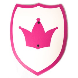 VAH - Süßes, gebogenes Prinzessinnen Schild - Motiv: Princess - Material: Pappelholz - Abmessungen: 27/34cm - Farbe: weiß-pink [Unbedenkliche Farben | Genieteter Halteriemen aus Kunstleder | Passt perfekt zum Princess-Outfit | Made in Germany]