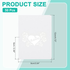 PATIKIL 50Pcs Wedding Place Cards, Laser Cut Rose Love Heart Table Place Card Folded Tent Card Name Cards for Table Setting Wedding Reception Buffet, White