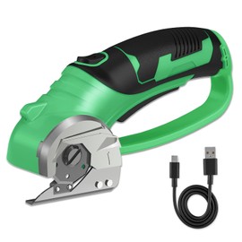 Pratuor Cordless Electric Scissors, 4V Box Cutter & Cardboard Cutter with Upgrade Blade, LED Light, Safety Lock - Rechargeable Rotary Cutter for Fabric, Leather, Plastic, Sewing, Industrial (Lime Green)