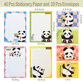 IMagicoo 40 Lined Writing Stationery Paper with 20 Envelopes, Cute Panda Designs for Writing Letter, Notes, Invitations, Greeting cards, 4 Different Style (9.4 x 6.6")