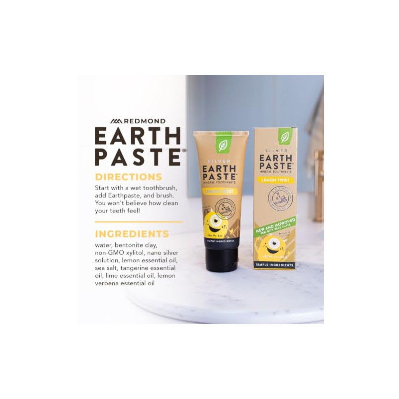 Redmond Earthpaste - Natural Non-Flouride Toothpaste, LemonTwist, 4 Ounce Tube