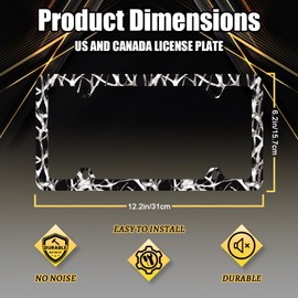 Camouflage License Plate Frame Retro Forest Camo Branches Leaves License Plate Funny Stainless Steel Accessory Colorful License Plate Personalise Decoration with Screws 12.3" x 6.3"for Men Women