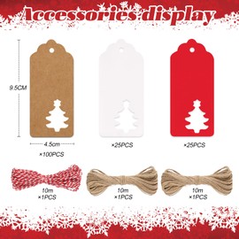 150PCS Christmas Tree Gift Tags for Presents White Red Brown Labels Tags with String Christmas Labels Tags for Presents Large Kraft Paper Gift Tags Xmas Gift Tags Labels for Present Parcel Tags Labels