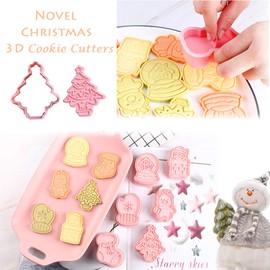 Novel - Juego de cortadores de galletas y estampillas de Navidad, árbol de Navidad, guante, reno, Papá Noel, calcetín, juego de cortadores de galletas 3D para hornear Navidad (paquete de 12)