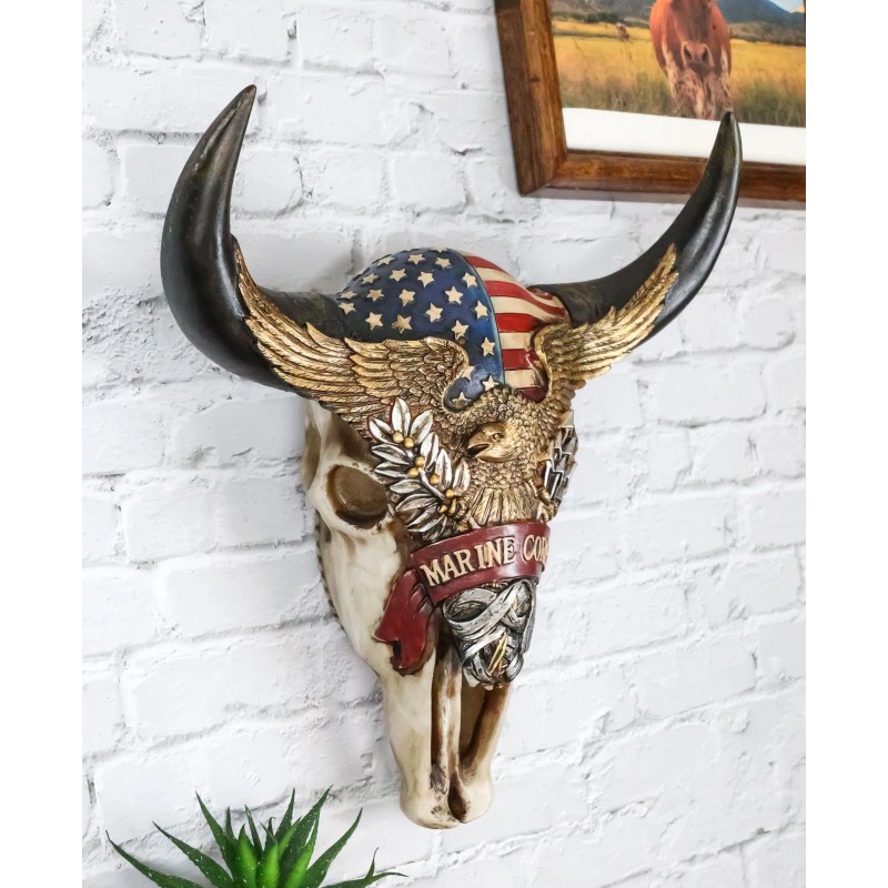Western Patriotic Bull Cow Skull W/ American Flag Bald Eagle