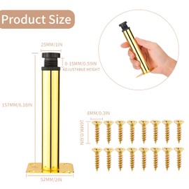 AIMIXUN Pack of 4 Furniture Legs, 15 cm Furniture Feet, Adjustable Cabinet Legs, 5.9 Inch Metal Furniture Feet, Sofa Foot for Sofa, Bed, Cabinet, Couch with Screws (Gold)