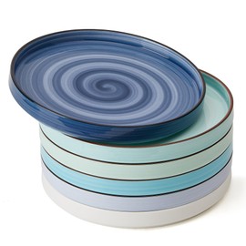 Sweese 7.8 Inch Porcelain Dessert Plates Set of 6 - Gradient Salad Plates, Microwave & Dishwasher Safe, Scratch-Resistant, Elegant High-Edge Design for Appetizers, Cakes, Pasta - Cool Assorted Colors