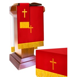 Cutecrop Set of 3 Reversible Parament Set Clergy Table Runner Bookmark Pulpit Scarf with Gold Cross Church Pulpit Accessories (Red and White)
