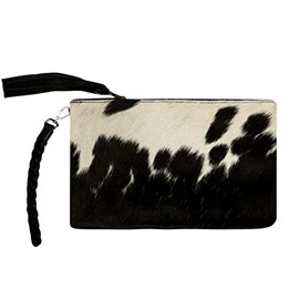 NGF Womens Zipper Wristlet Cowhide Clutch Real Leather Hair on Wallet Purse, Handbag Organizer for women (Wristlet Black & White 9 x 6 Inch)