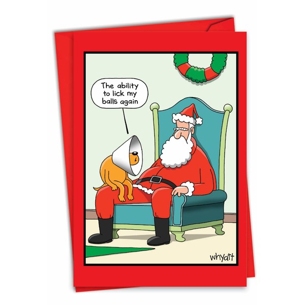 NobleWorks Hilarious Christmas Greeting Card with 5 x 7 Inch Envelope (1 Card) Merry Christmas Holiday Cone Dog C3409XSG