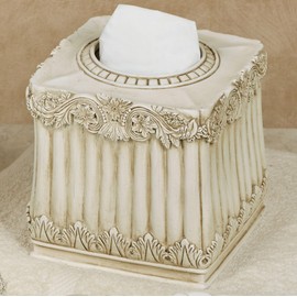 Touch of Class Flowering Medallion Tissue Cover - Resin - Antique Ivory - Painted by Hand Cover for Bathroom, En Suite, Kitchen Counter - Functional Accessory