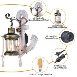 BARSUNS Vintage Boat Anchor Horse Lanterns Wall Sconce, Indoor Antique Industria Wall Lamp, Plug-in or Hardwire Lighting Decor for Bedroom Aisle Vanity Mirror Hallway