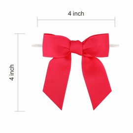 Meseey 50 Pcs 4 Inch Grosgrain Ribbon Twist Tie Bows Pretied Bows Premade Craft Bows for Treat Bags Gift Wrapping Basket Wedding Baby Shower Brithday Valentine's Day Christmas Party (Hot Pink)