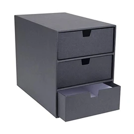 Bigso Ingrid 3-Drawer Fiberboard Desk Organizer, 8.1 x 6.3 x 9.9 in, Dark Grey
